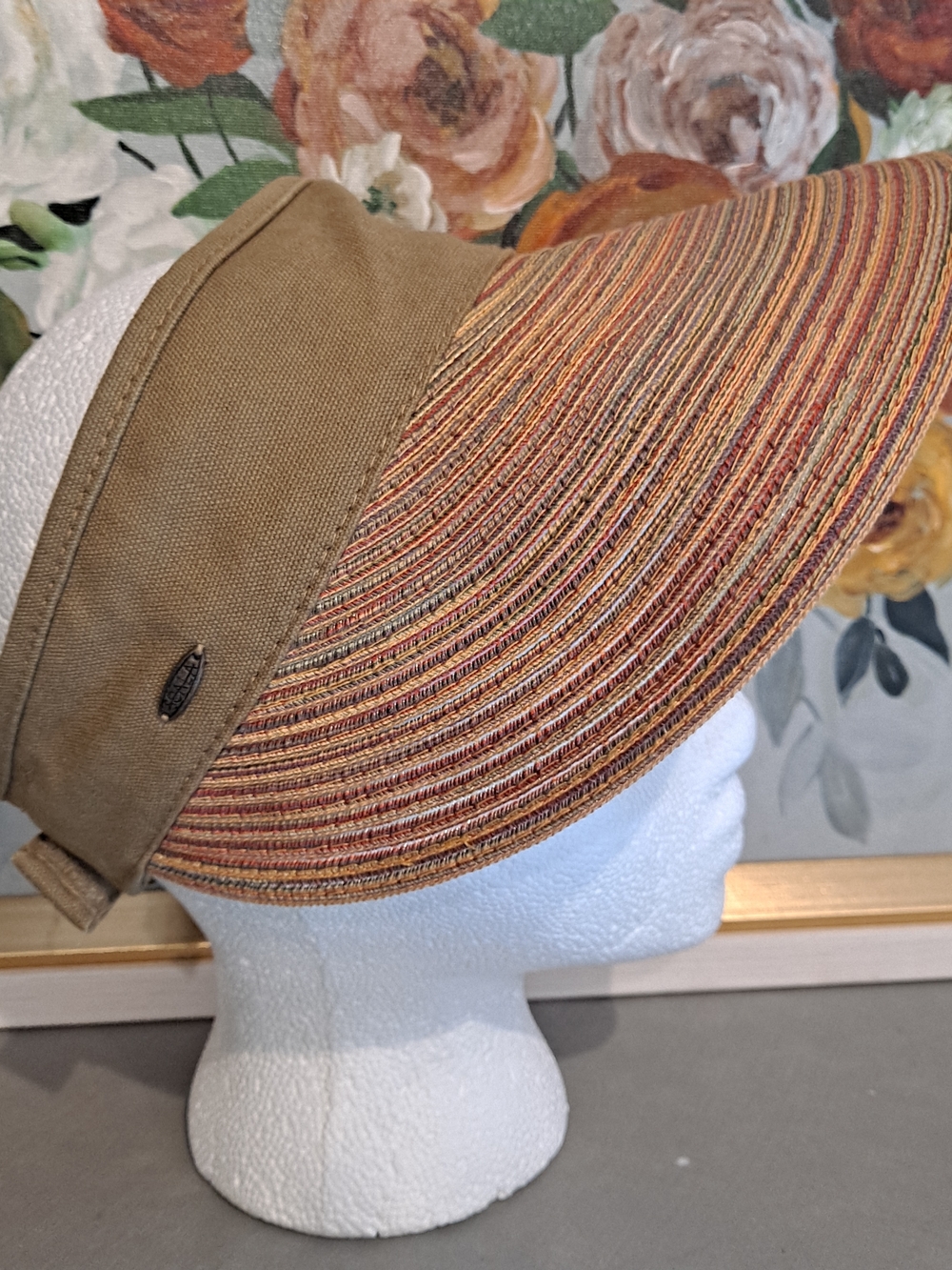 Scala Tan Visor w/Multicolor Woven Brim Adjustable Band Packable Travel Beach